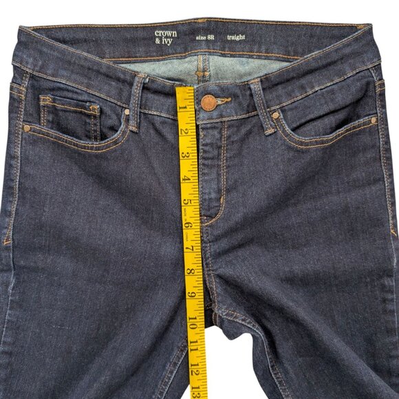 Crown Ivy Straight Leg Jeans Womens Blue Dark Wash Stretch Denim Size 8 - Picture 7 of 9